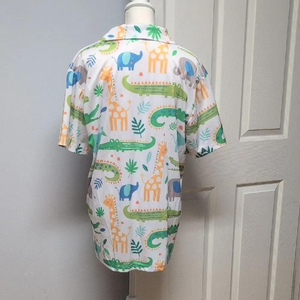 Playful Safari Animal Print Polo Size XL